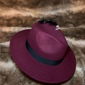Elegant Burgundy Fedora Hat with Black Band